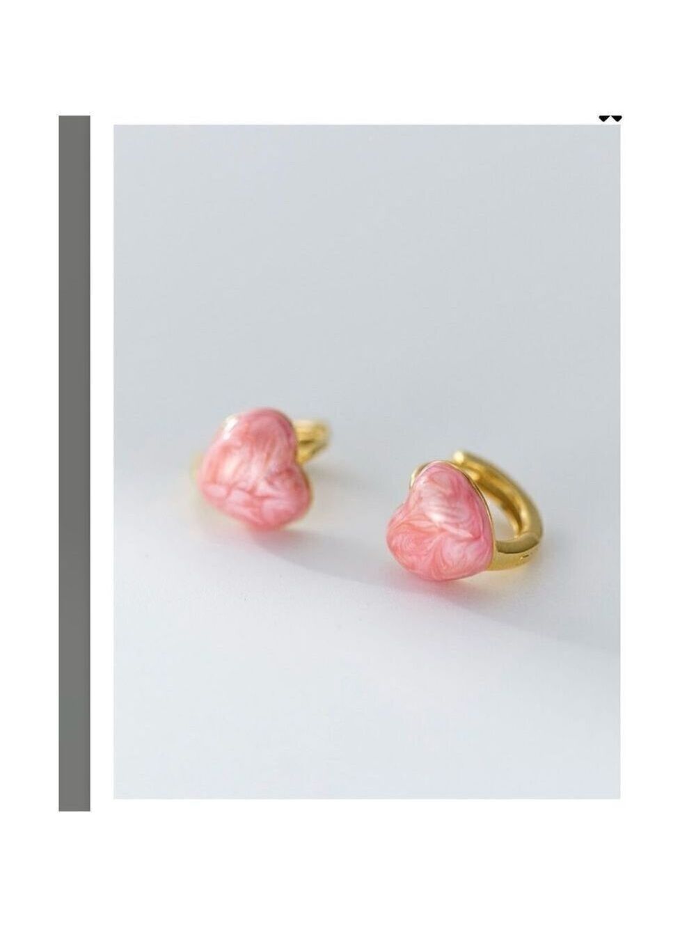 Pink Enamel Heart on Rose Vermeil Gold Huggie Earrings - Picture 4 of 4